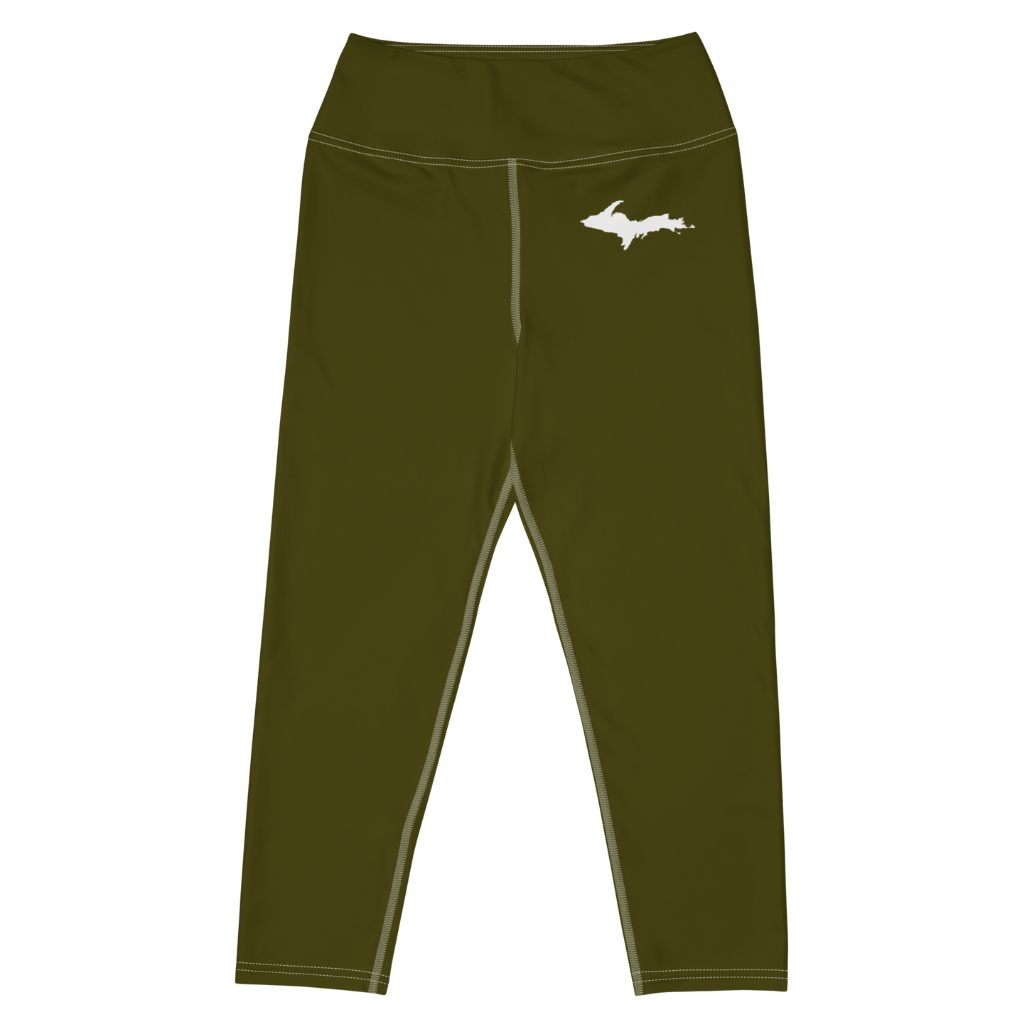 Michigan Upper Peninsula Yoga Capri Leggings (w/ UP Outline) | Military Green