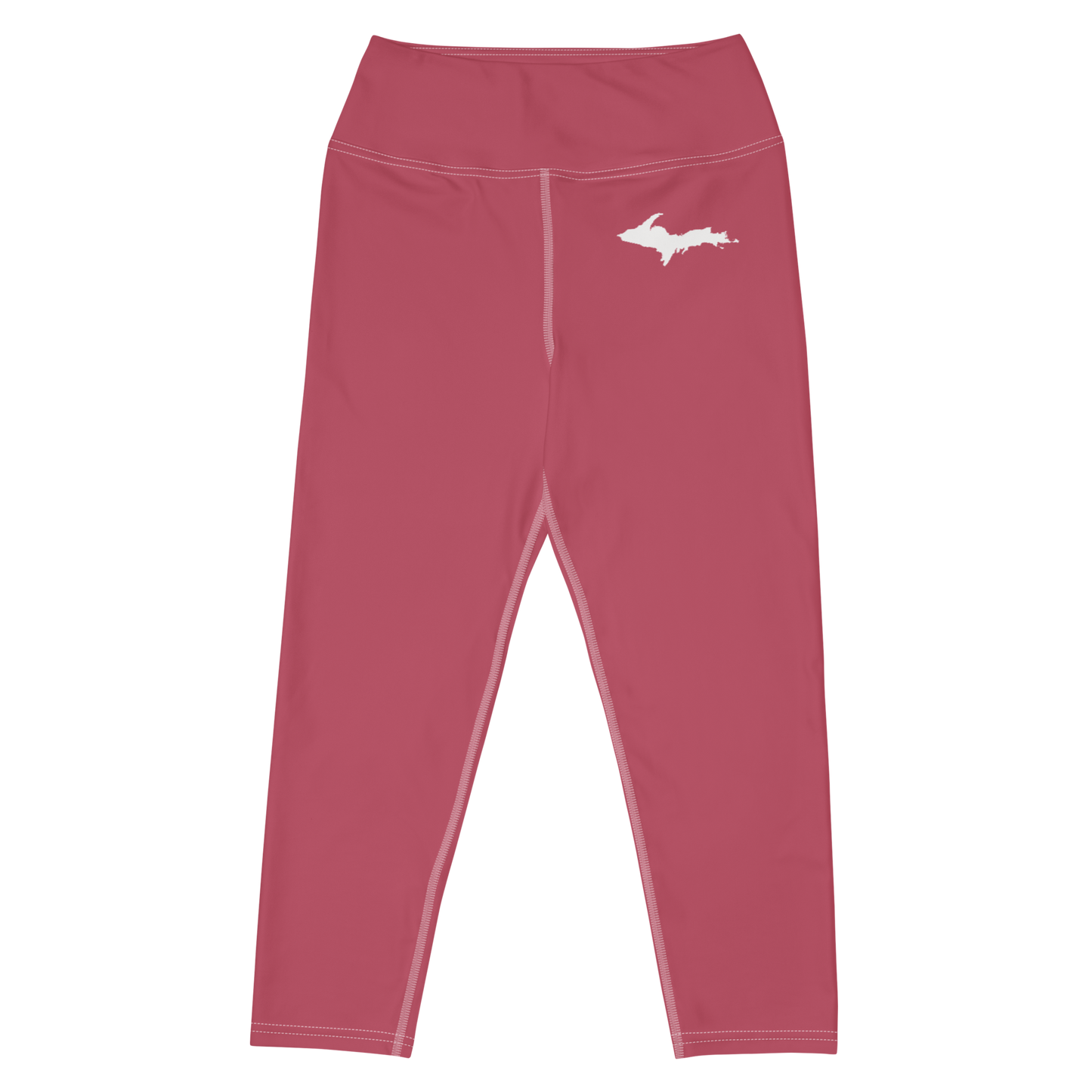 Michigan Upper Peninsula Yoga Capri Leggings (w/ UP Outline) | Popstar Pink