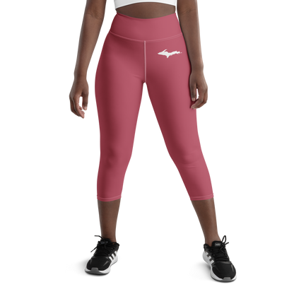 Michigan Upper Peninsula Yoga Capri Leggings (w/ UP Outline) | Popstar Pink