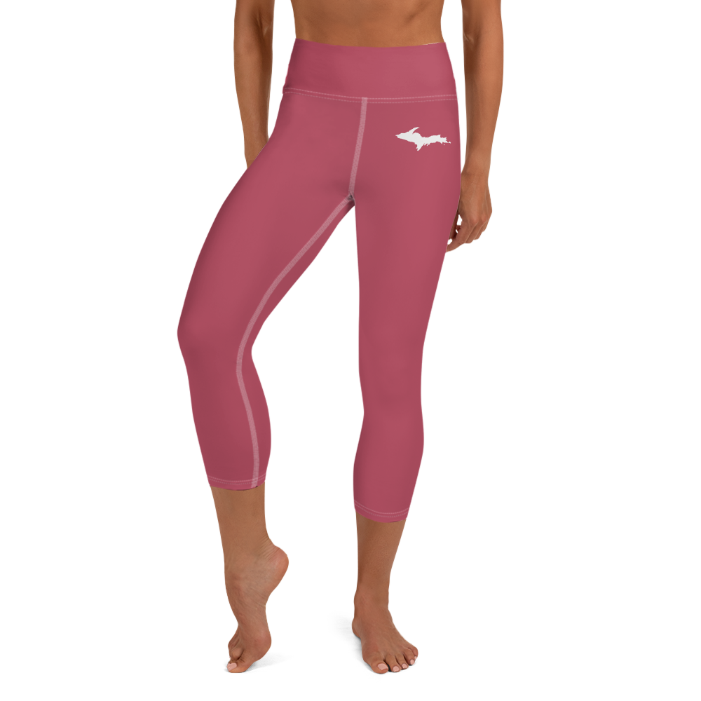 Michigan Upper Peninsula Yoga Capri Leggings (w/ UP Outline) | Popstar Pink