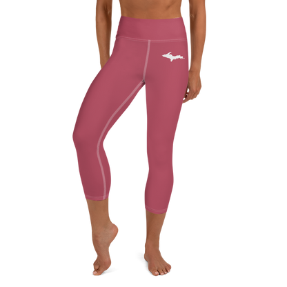 Michigan Upper Peninsula Yoga Capri Leggings (w/ UP Outline) | Popstar Pink