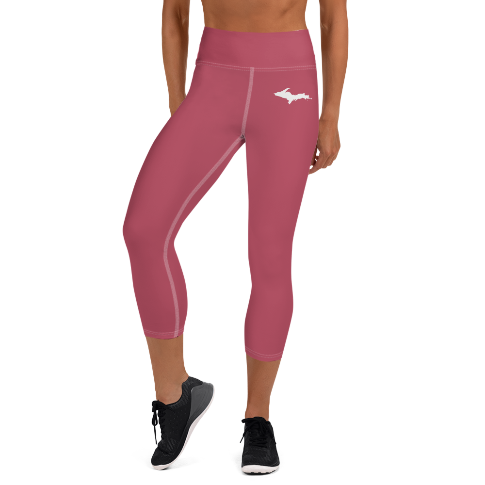 Michigan Upper Peninsula Yoga Capri Leggings (w/ UP Outline) | Popstar Pink