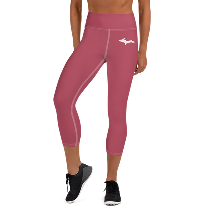 Michigan Upper Peninsula Yoga Capri Leggings (w/ UP Outline) | Popstar Pink