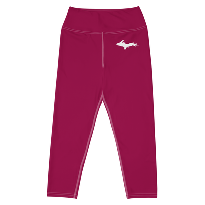 Michigan Upper Peninsula Yoga Capri Leggings (w/ UP Outline) | Burgandy