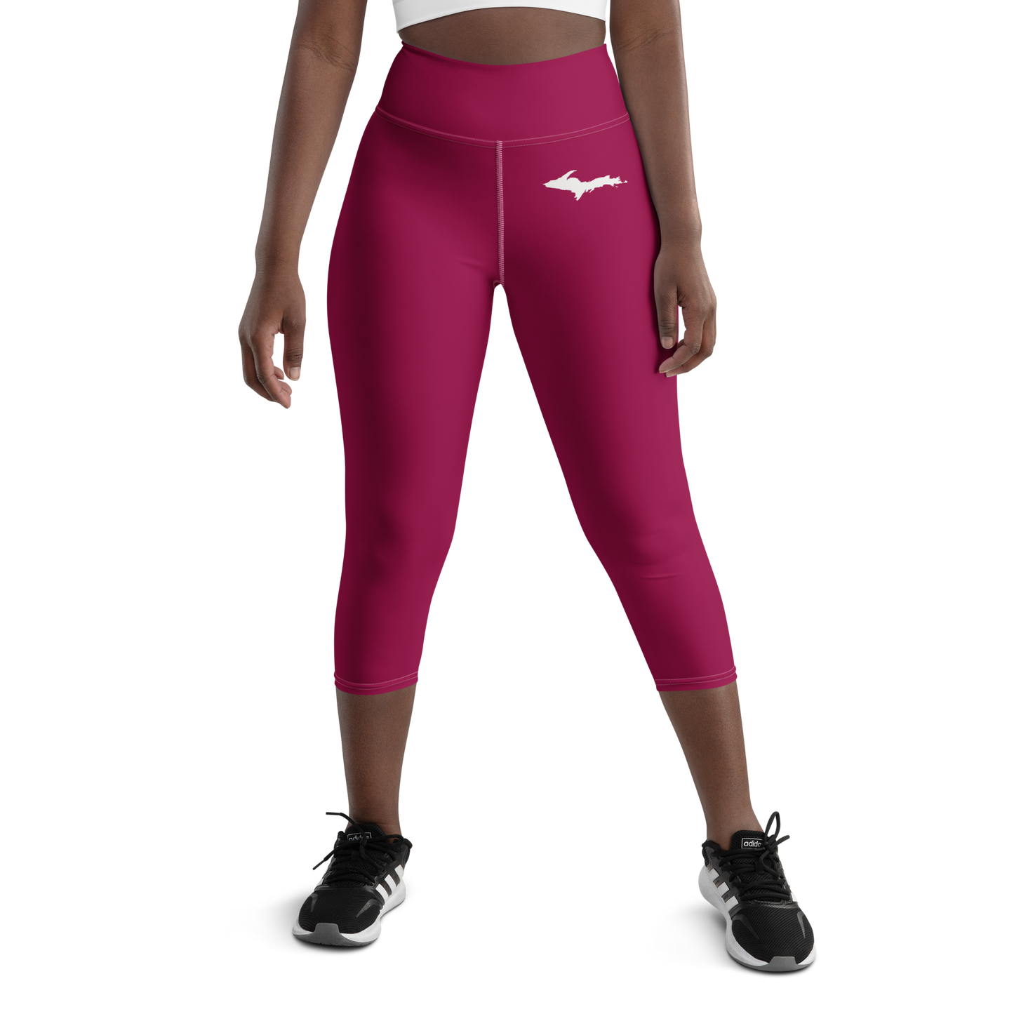 Michigan Upper Peninsula Yoga Capri Leggings (w/ UP Outline) | Burgandy