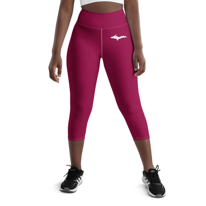 Michigan Upper Peninsula Yoga Capri Leggings (w/ UP Outline) | Burgandy