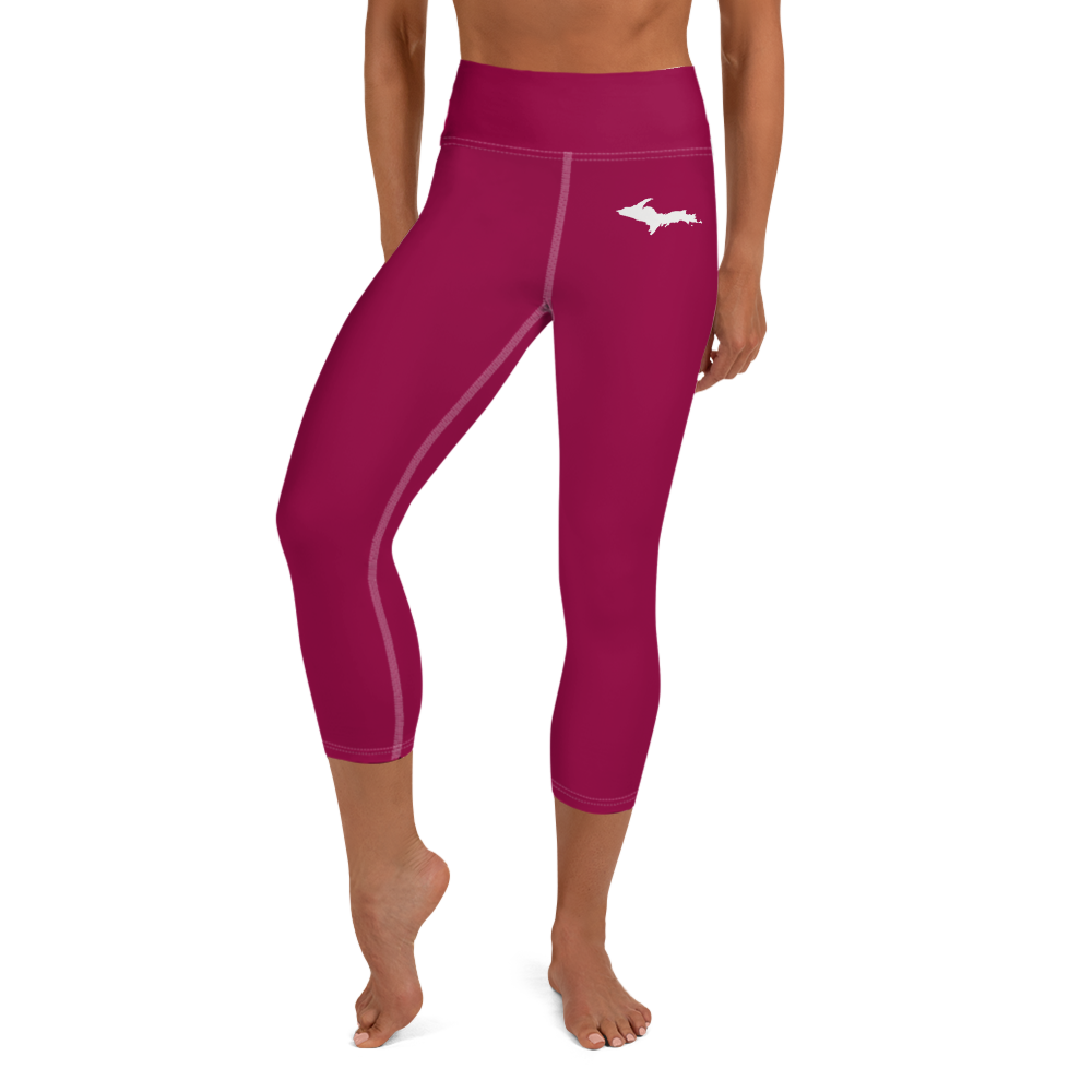 Michigan Upper Peninsula Yoga Capri Leggings (w/ UP Outline) | Burgandy