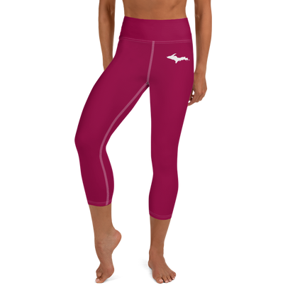 Michigan Upper Peninsula Yoga Capri Leggings (w/ UP Outline) | Burgandy