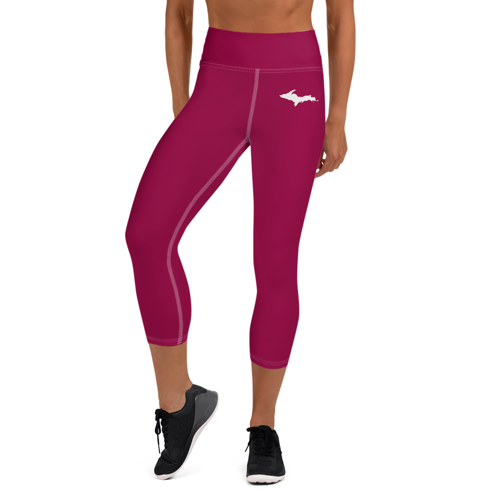 Michigan Upper Peninsula Yoga Capri Leggings (w/ UP Outline) | Burgandy