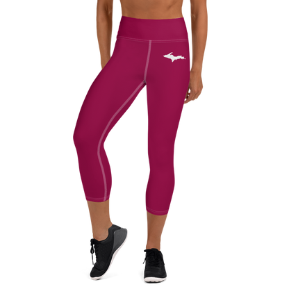 Michigan Upper Peninsula Yoga Capri Leggings (w/ UP Outline) | Burgandy