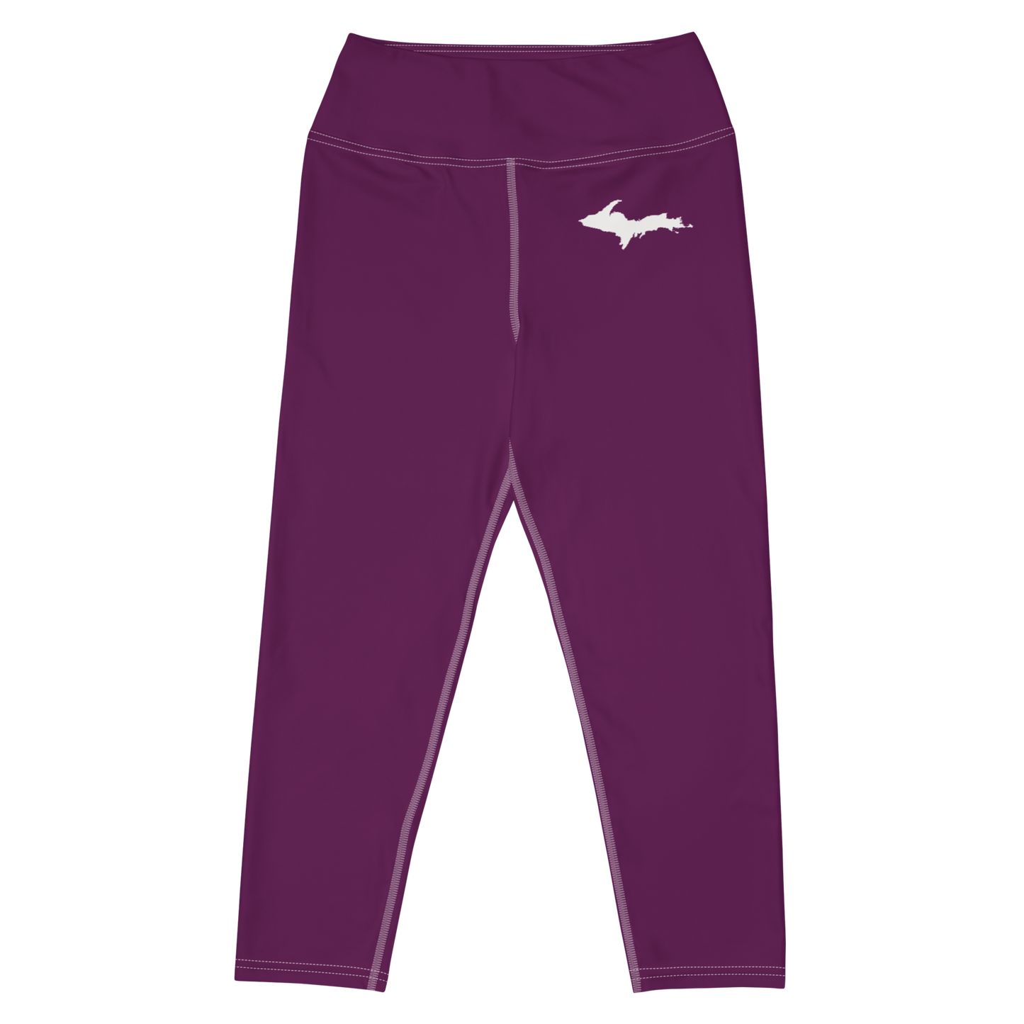 Michigan Upper Peninsula Yoga Capri Leggings (w/ UP Outline) | Tyrian Purple