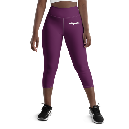 Michigan Upper Peninsula Yoga Capri Leggings (w/ UP Outline) | Tyrian Purple