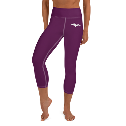 Michigan Upper Peninsula Yoga Capri Leggings (w/ UP Outline) | Tyrian Purple