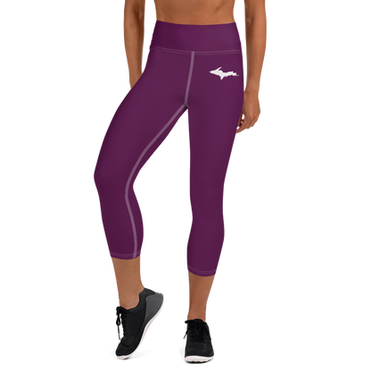 Michigan Upper Peninsula Yoga Capri Leggings (w/ UP Outline) | Tyrian Purple