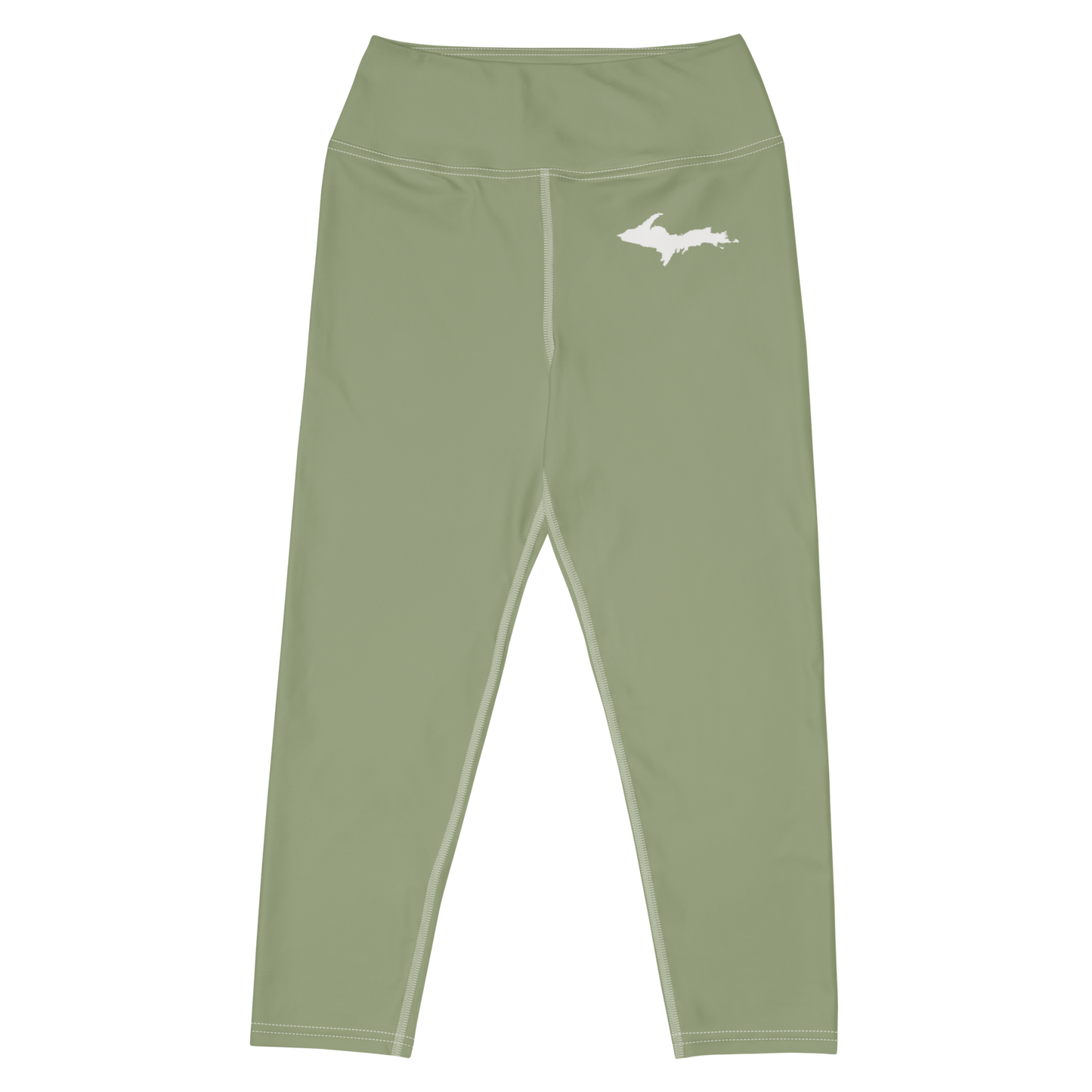 Michigan Upper Peninsula Yoga Capri Leggings (w/ UP Outline) | Beachgrass Green