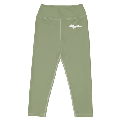 Michigan Upper Peninsula Yoga Capri Leggings (w/ UP Outline) | Beachgrass Green