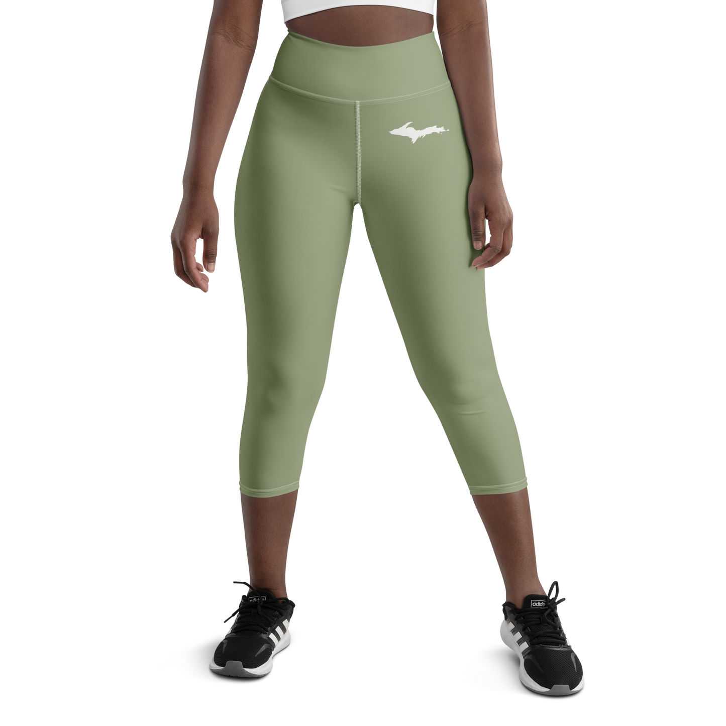 Michigan Upper Peninsula Yoga Capri Leggings (w/ UP Outline) | Beachgrass Green