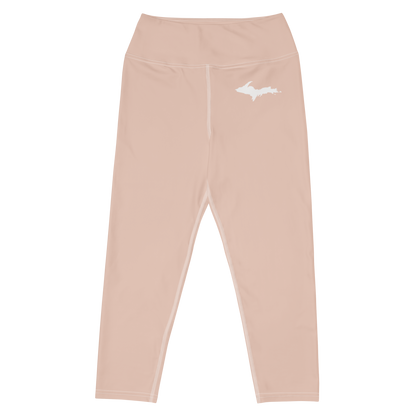 Michigan Upper Peninsula Yoga Capri Leggings (w/ UP Outline) | Rose Gold