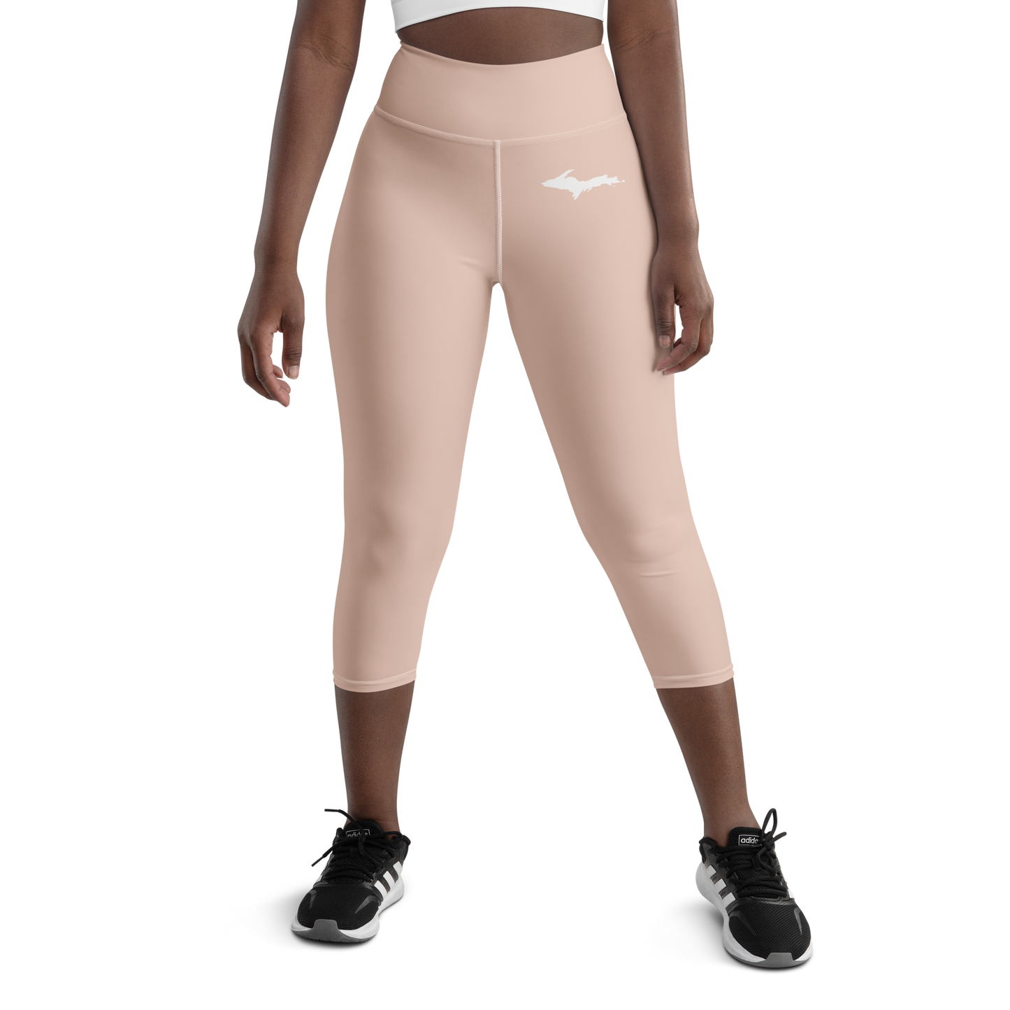 Michigan Upper Peninsula Yoga Capri Leggings (w/ UP Outline) | Rose Gold