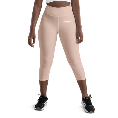 Michigan Upper Peninsula Yoga Capri Leggings (w/ UP Outline) | Rose Gold