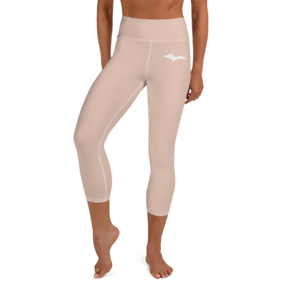 Michigan Upper Peninsula Yoga Capri Leggings (w/ UP Outline) | Rose Gold