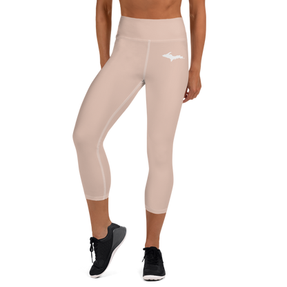 Michigan Upper Peninsula Yoga Capri Leggings (w/ UP Outline) | Rose Gold