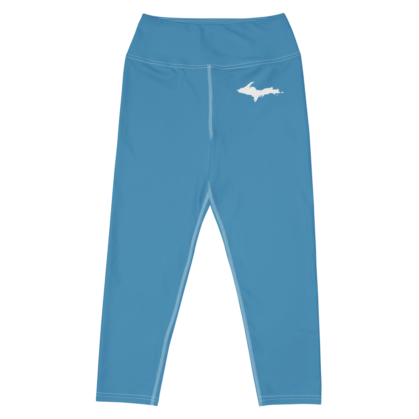 Michigan Upper Peninsula Yoga Capri Leggings (w/ UP Outline) | Lake Michigan Blue