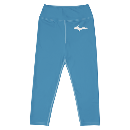 Michigan Upper Peninsula Yoga Capri Leggings (w/ UP Outline) | Lake Michigan Blue