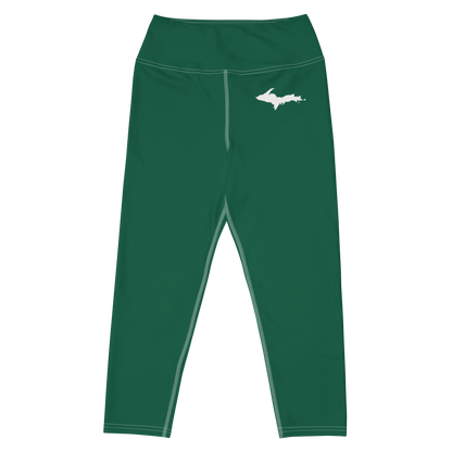 Michigan Upper Peninsula Yoga Capri Leggings (w/ UP Outline) | Superior Green