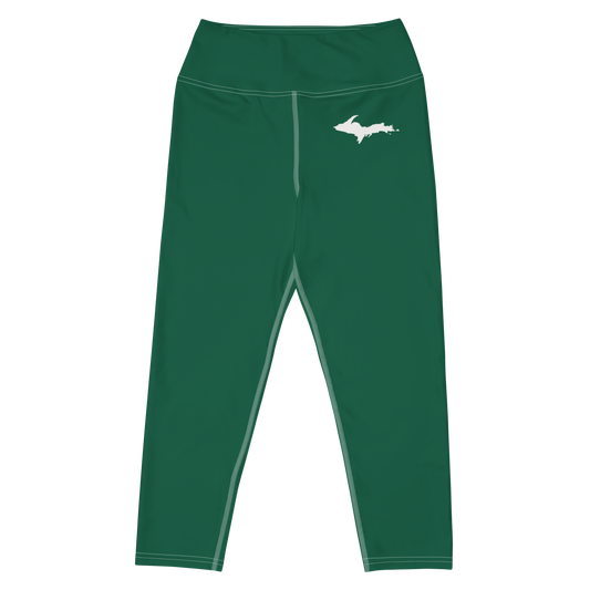 Michigan Upper Peninsula Yoga Capri Leggings (w/ UP Outline) | Superior Green