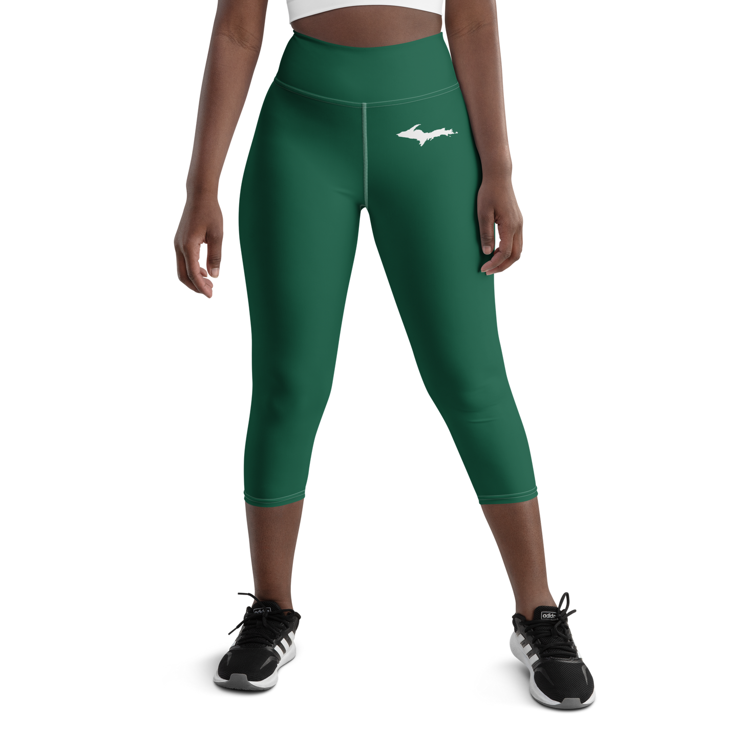 Michigan Upper Peninsula Yoga Capri Leggings (w/ UP Outline) | Superior Green