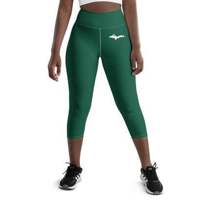 Michigan Upper Peninsula Yoga Capri Leggings (w/ UP Outline) | Superior Green