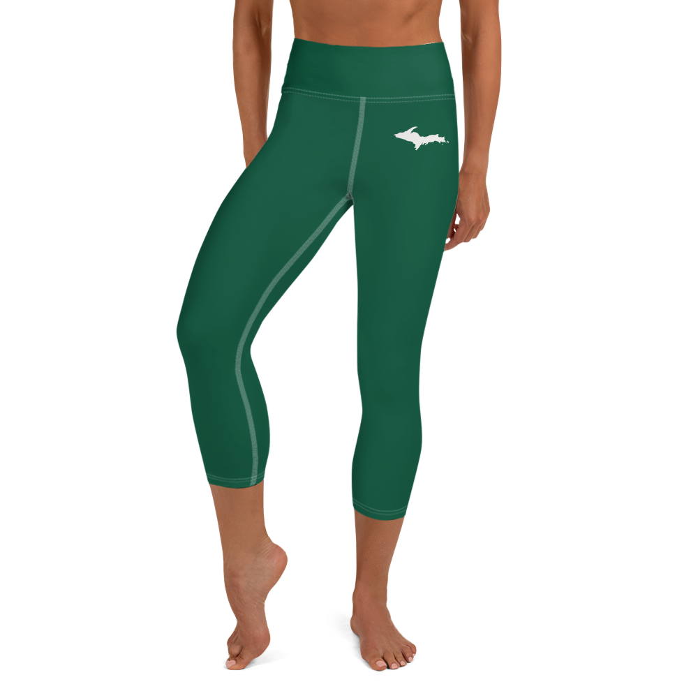 Michigan Upper Peninsula Yoga Capri Leggings (w/ UP Outline) | Superior Green