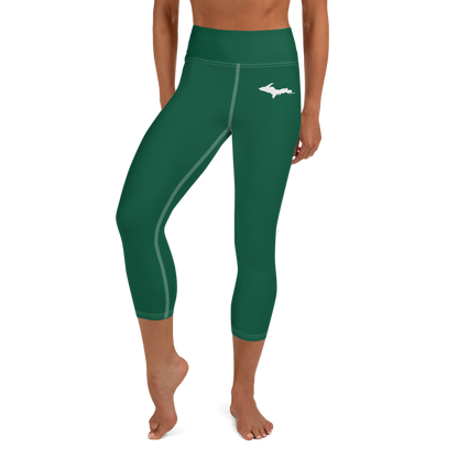 Michigan Upper Peninsula Yoga Capri Leggings (w/ UP Outline) | Superior Green