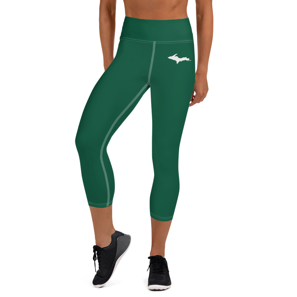 Michigan Upper Peninsula Yoga Capri Leggings (w/ UP Outline) | Superior Green