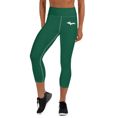 Michigan Upper Peninsula Yoga Capri Leggings (w/ UP Outline) | Superior Green