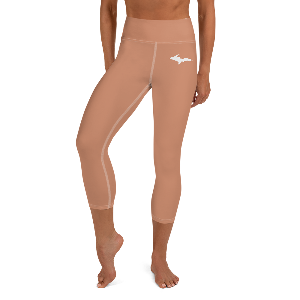 Michigan Upper Peninsula Yoga Capri Leggings (w/ UP Outline) | Copper Color