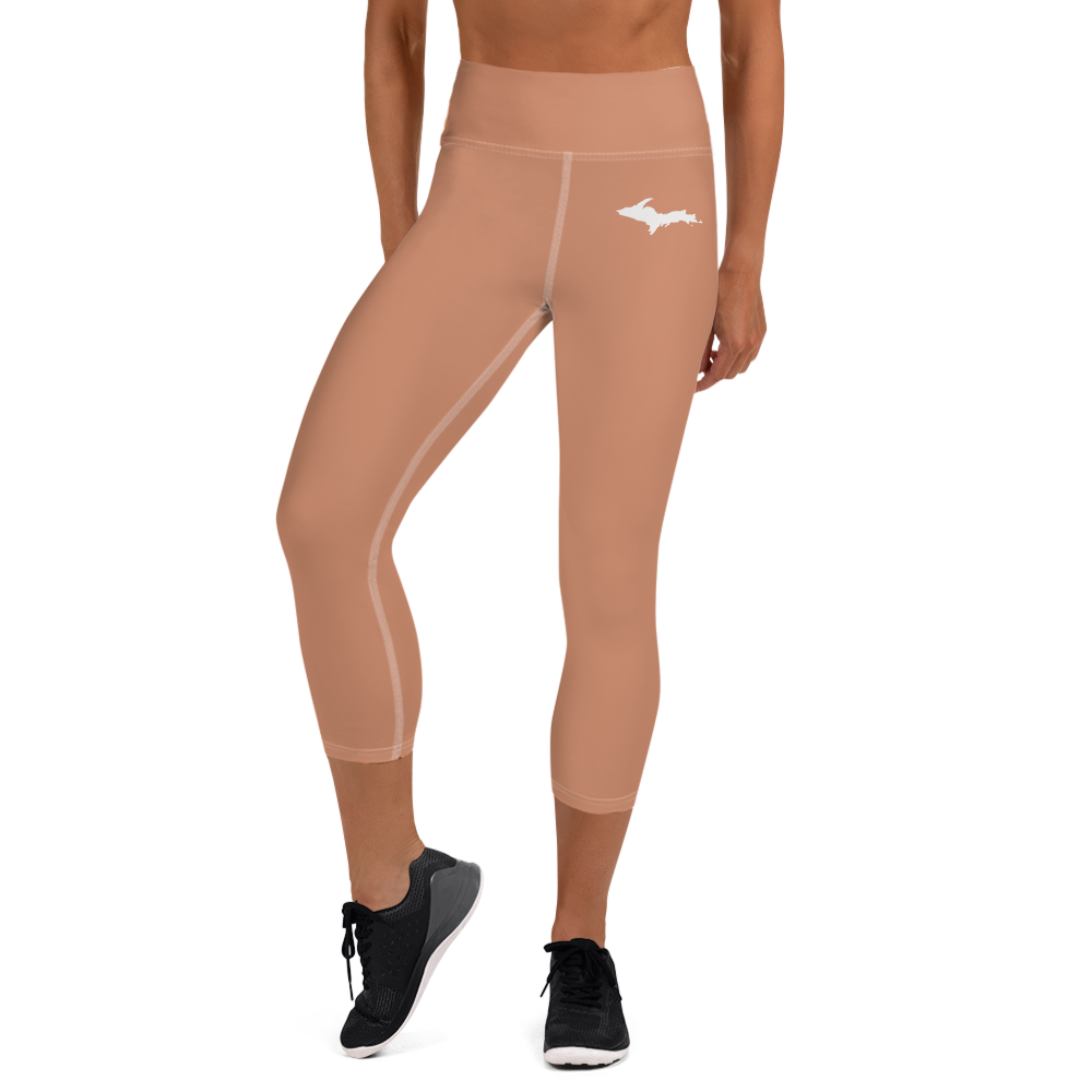 Michigan Upper Peninsula Yoga Capri Leggings (w/ UP Outline) | Copper Color