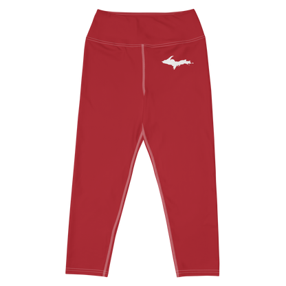 Michigan Upper Peninsula Yoga Capri Leggings (w/ UP Outline) | Thimbleberry Red