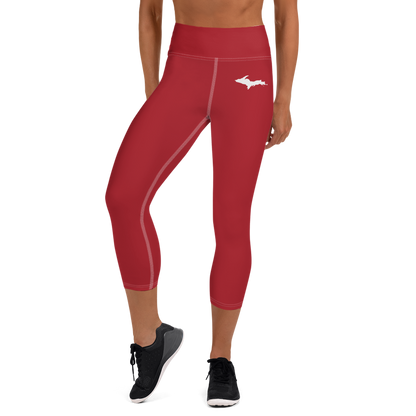 Michigan Upper Peninsula Yoga Capri Leggings (w/ UP Outline) | Thimbleberry Red