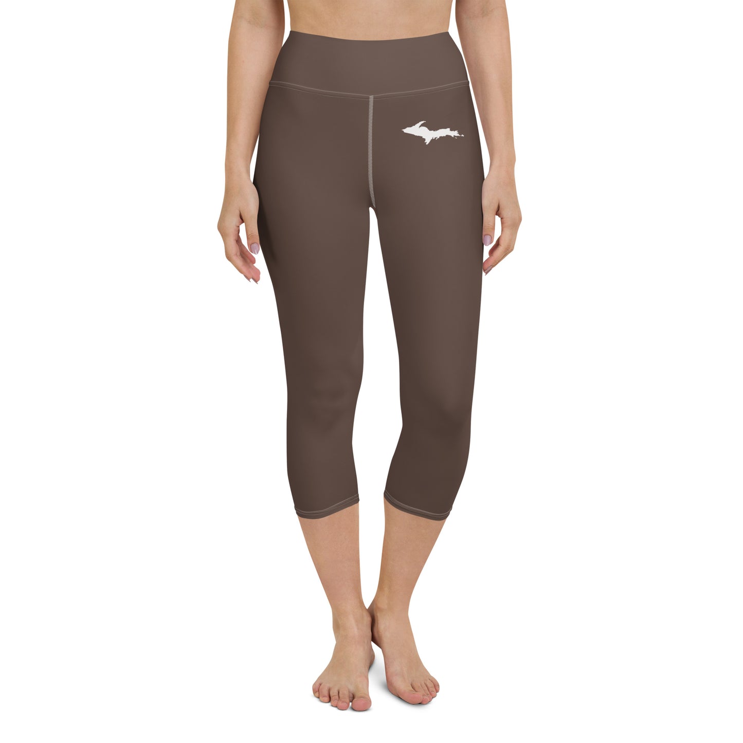 Michigan Upper Peninsula Yoga Capri Leggings (w/ UP Outline) | Hickory Color