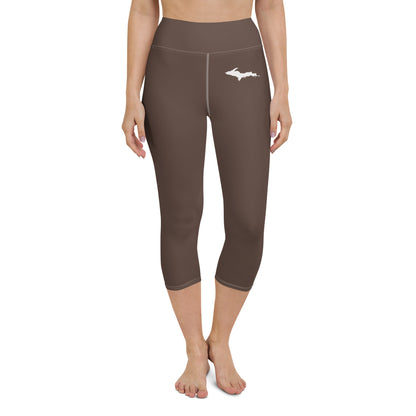 Michigan Upper Peninsula Yoga Capri Leggings (w/ UP Outline) | Hickory Color