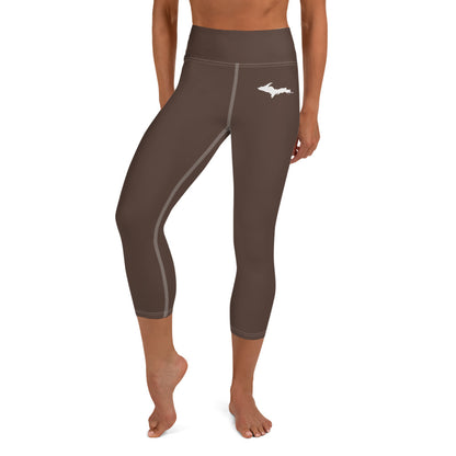 Michigan Upper Peninsula Yoga Capri Leggings (w/ UP Outline) | Hickory Color