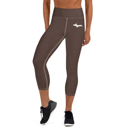 Michigan Upper Peninsula Yoga Capri Leggings (w/ UP Outline) | Hickory Color