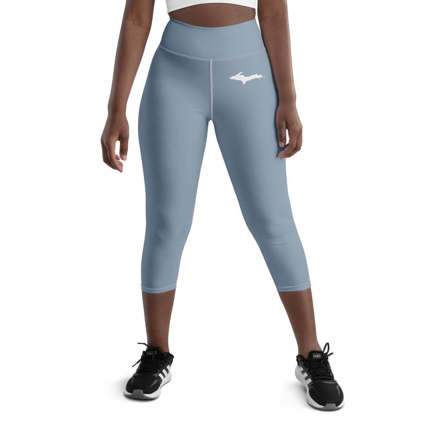 Michigan Upper Peninsula Yoga Capri Leggings (w/ UP Outline) | Lake Michigan Blue