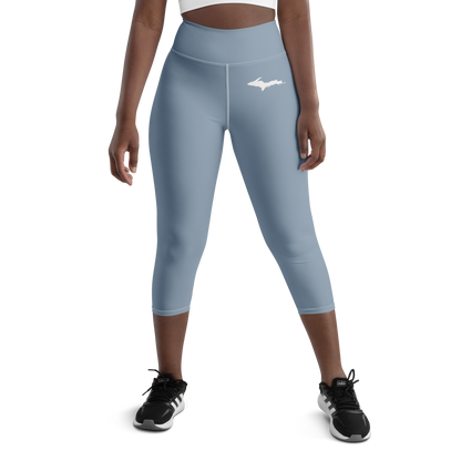 Michigan Upper Peninsula Yoga Capri Leggings (w/ UP Outline) | Lake Michigan Blue