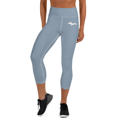 Michigan Upper Peninsula Yoga Capri Leggings (w/ UP Outline) | Lake Michigan Blue