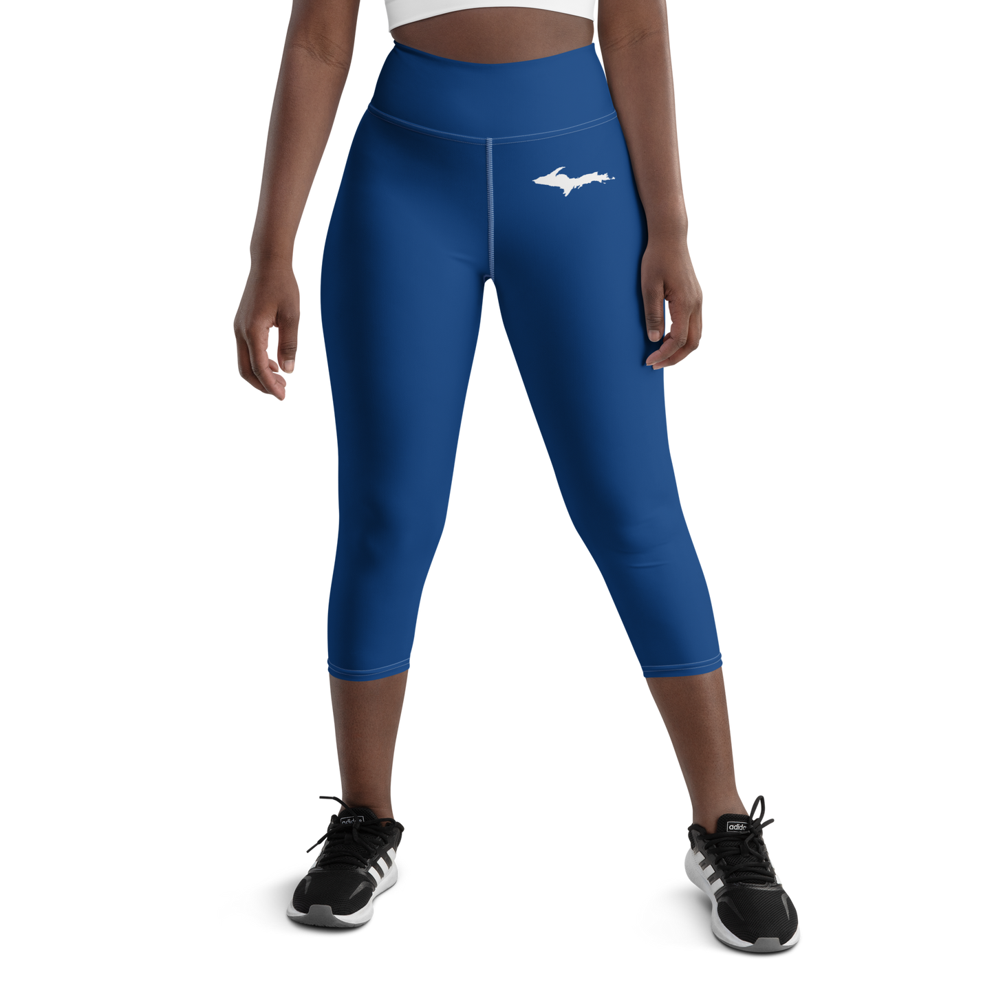 Michigan Upper Peninsula Yoga Capri Leggings (w/ UP Outline) | Dearborn Blue