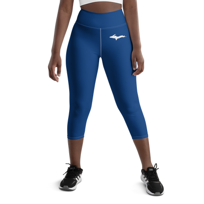 Michigan Upper Peninsula Yoga Capri Leggings (w/ UP Outline) | Dearborn Blue