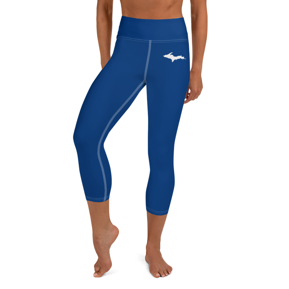 Michigan Upper Peninsula Yoga Capri Leggings (w/ UP Outline) | Dearborn Blue